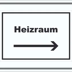HB-Druck Heizraum Schild mit Text und Richtungspfeil rechts Heizung Wärme waagerecht A1 (594x841mm)