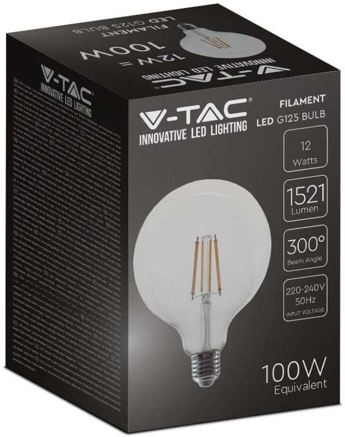 V-Tac Vt-2143 Lampadina Led Globo Filamento 120lm/w Lampada 12.5w E27 G125 Bianco Caldo 2700k - Sku 217453