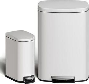 YUN 13 Gal + 2.6 Gal Step Trash Can Set, Stainless Steel Bin with Soft-Close Lids & Removable Plastic Buckets