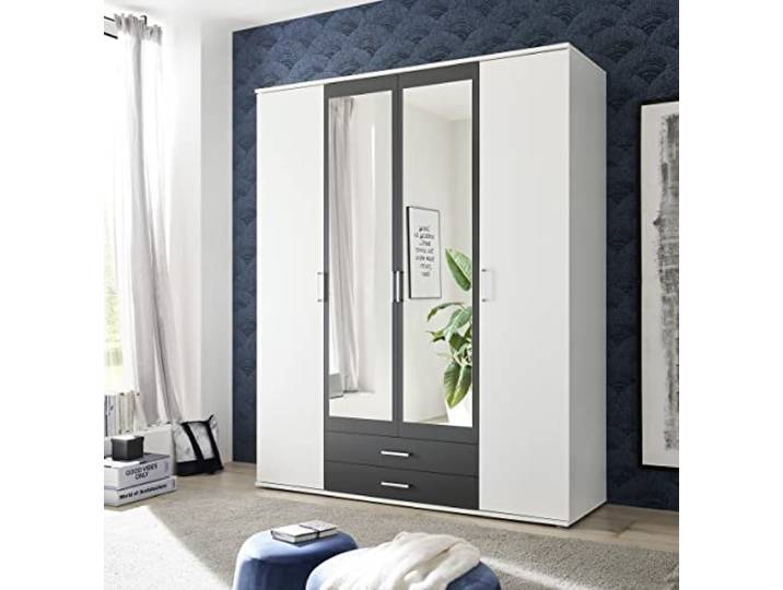 möbelando Kleiderschrank >Hanau< (BxHxT: 160x196x54 cm) in Weiß/Graphit