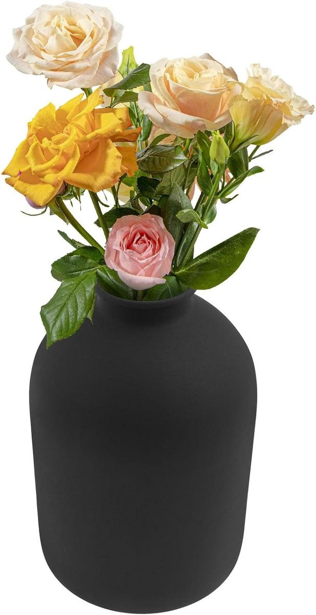 Elegante zwarte keramische vaas met matte afwerking, Hoogte: 22,5 cm