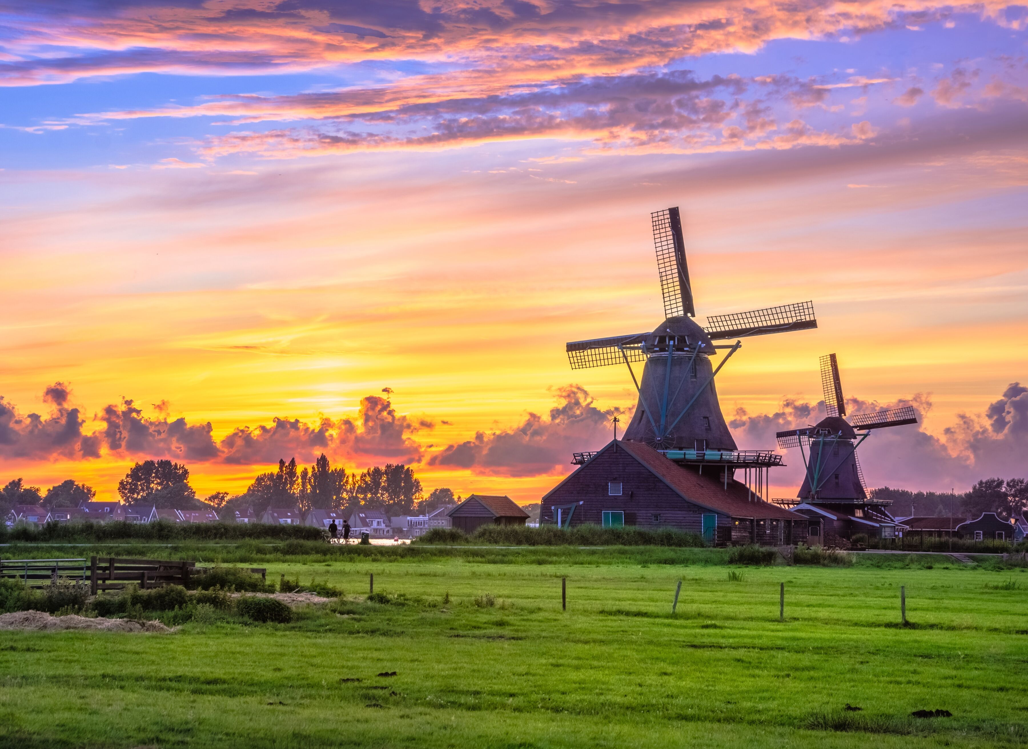 Fototapete PAPERMOON "Dutch Windmills", bunt, B:2m L:1,49m, Vlies, Tapeten, Fototapete