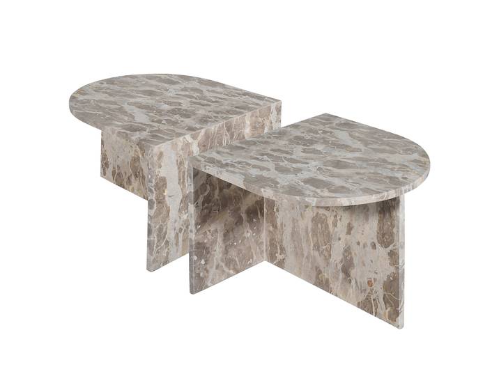 Couchtisch-Set PUEL halbrund 2er-Set 50 x 35 x 50cm Braun/Grau/Marmor Graubraun