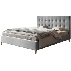 POLSTERBETT LUX Rio mit Kopfteil, 160 x 200 cm, Doppelbett mit Lattenrost aus Holz, Velourstoff Grau, Füße in Farbe: Braun