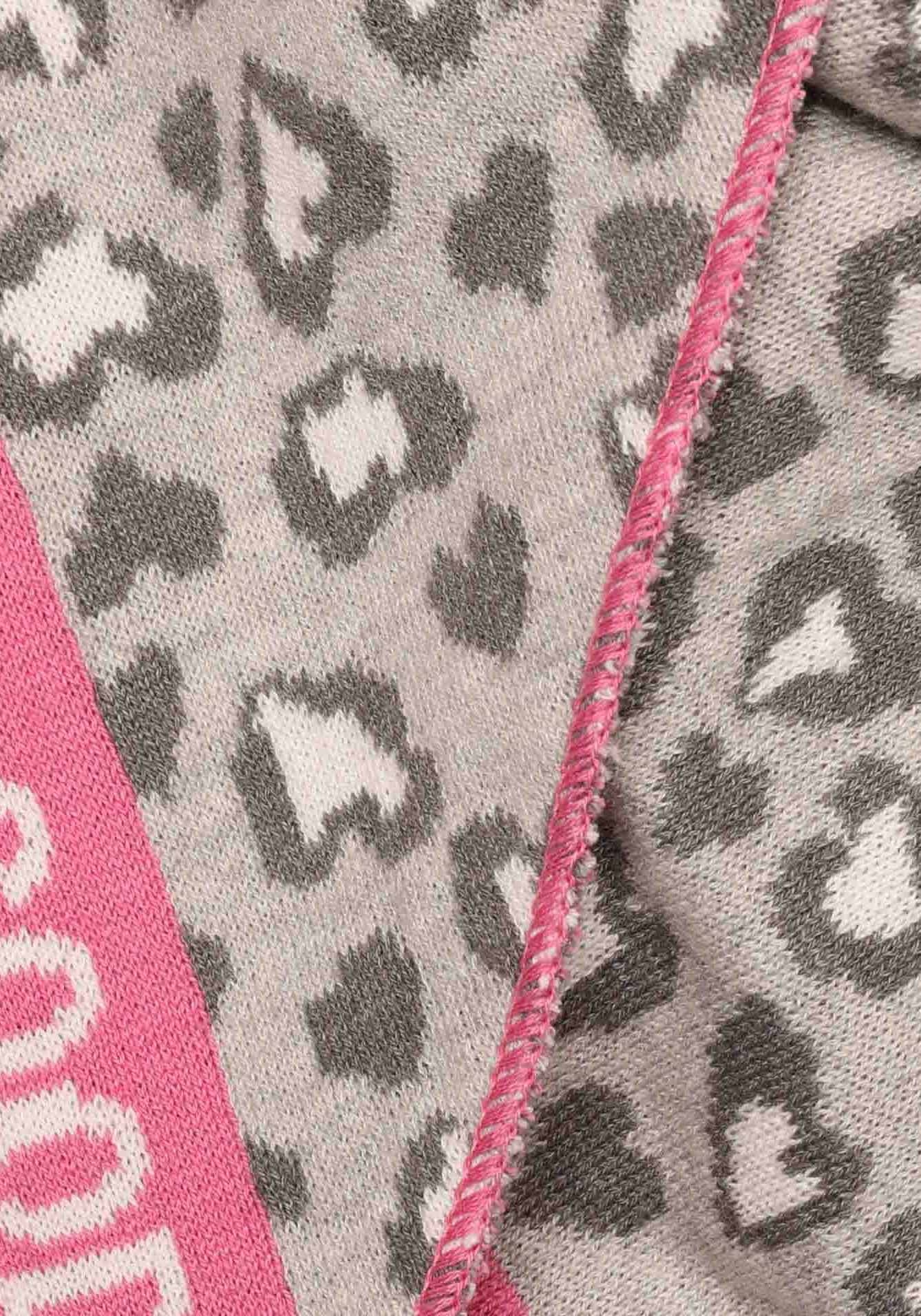 Modetuch ZWILLINGSHERZ "Dreieckstuch BW "Leo & Good", Damen, grau, Obermaterial: 50% Baumwolle, 50% Polyacryl, Modetücher Modetuch, Leo mit pinker Kante und guten Vibes
