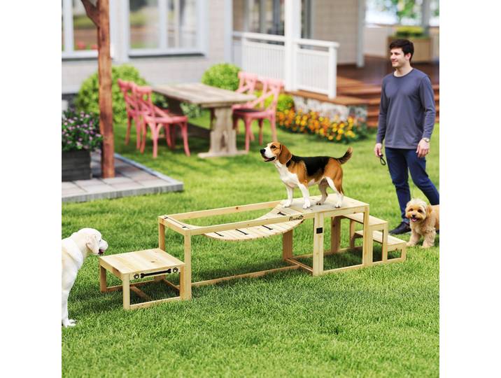 PawHut Kit Agilité Chien 3 Pièces Bois Massif Naturel