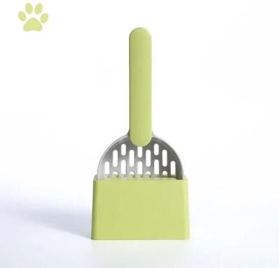 Inspired Finds EasyClean Long Handle Cat Litter Scoop Set With Storage Base grey Green