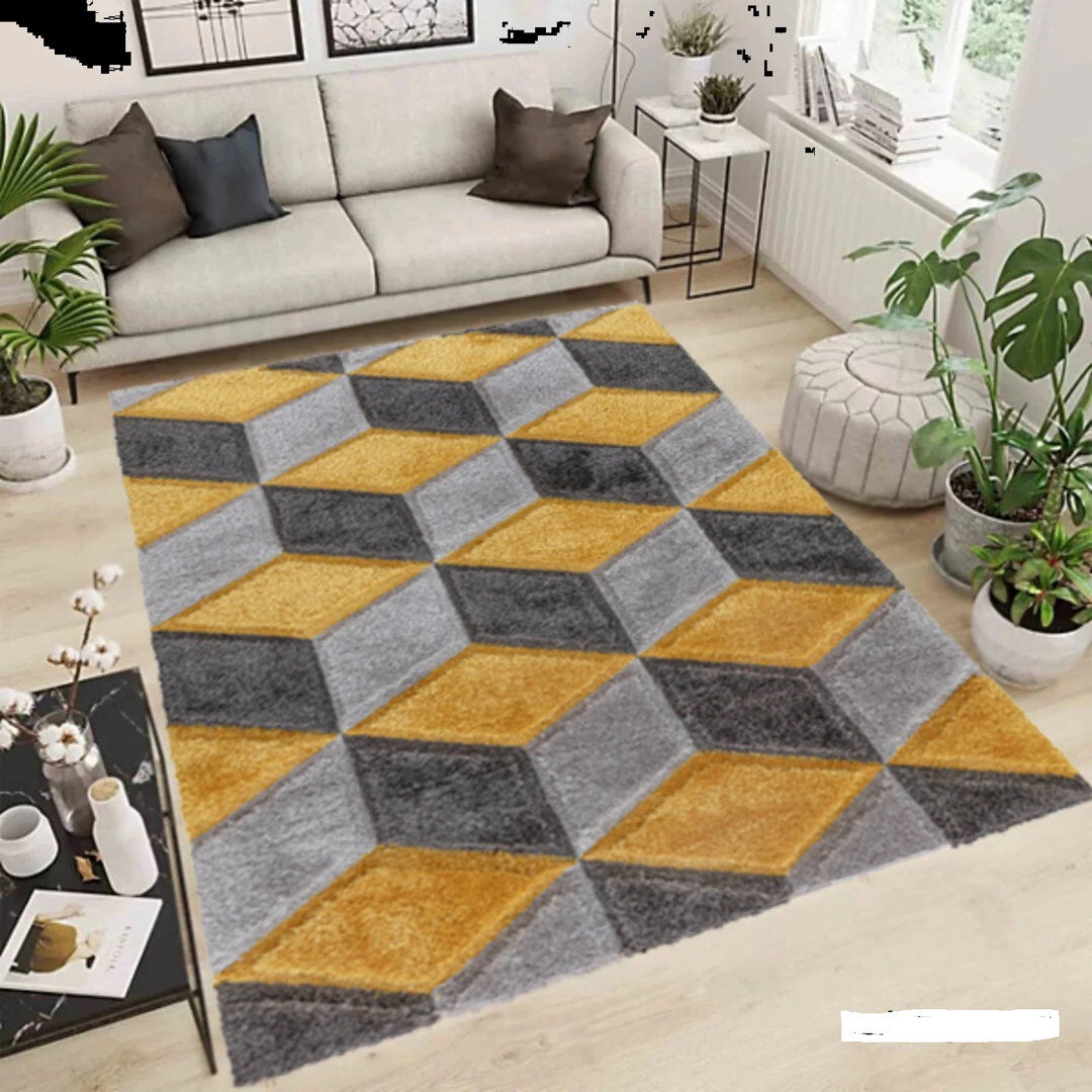Ivy Bronx Rectangle Geometric and Chequered Shag Yellow Rectangle 160 x 230 cm