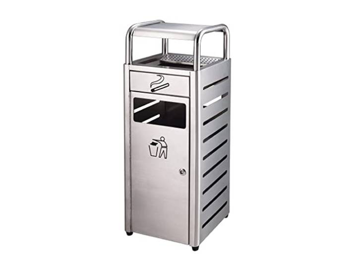 Mülleimer für draußen/drinnen, Mülleimer für draußen, Edelstahl, rechteckig, handelsüblicher Mülleimer aus Aluminiumguss mit Schublade, Aschenbecher, Müllsortiereimer, Verwendung im Garten, auf der T