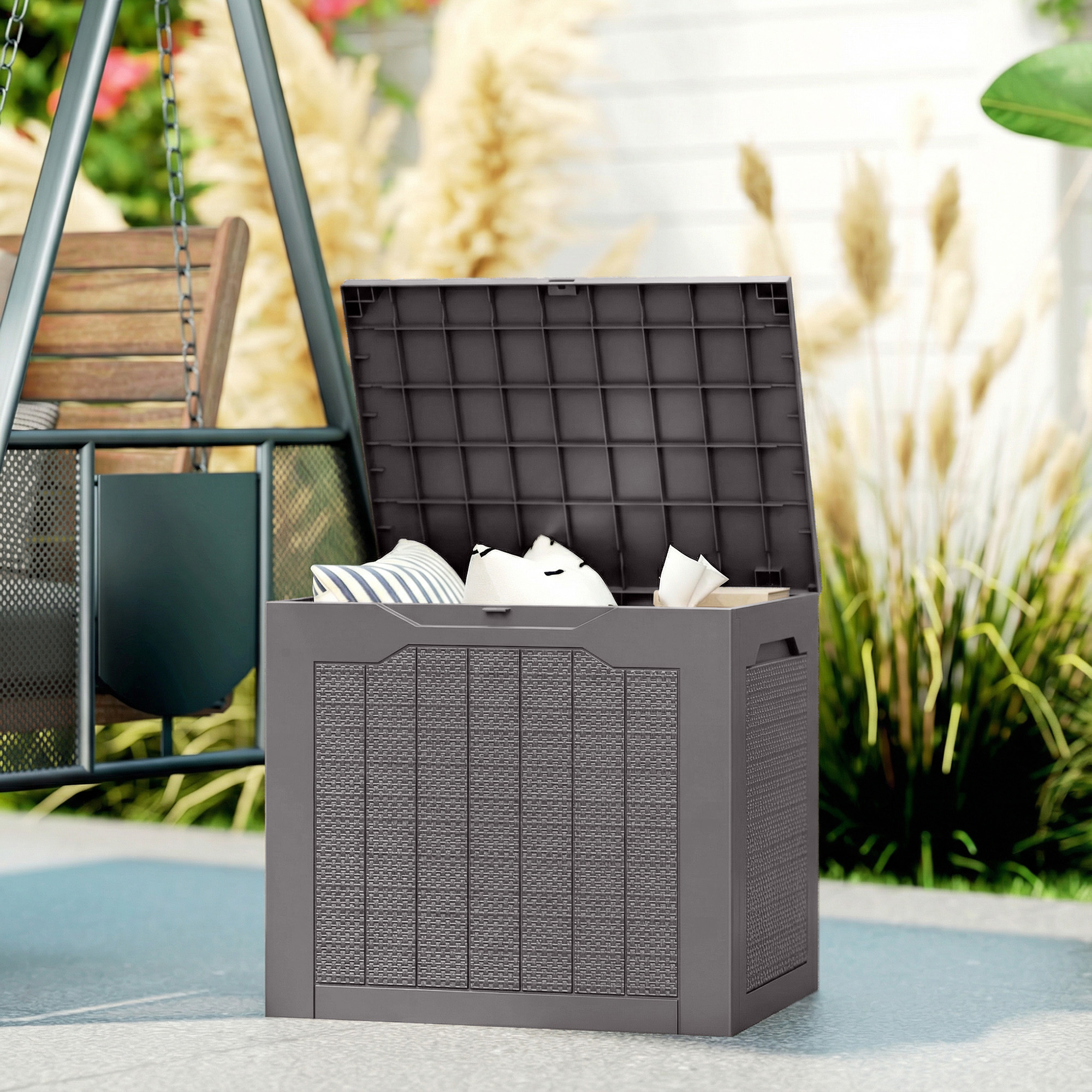Outsunny Baule da Giardino con Maniglie, Contenitore Porta Attrezzi Impermeabile, 56x41x50 cm, Marrone   Aosom Italy