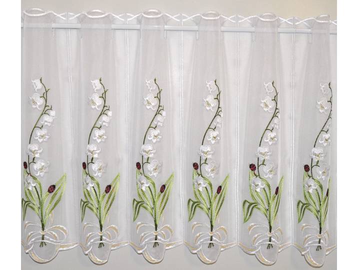 Scheibengardine STICKEREIEN PLAUEN Maiglöckchen Gr. 2, bunt, B:128cm H:30cm, Voile, Polyester, Gardinen, Scheibengardine