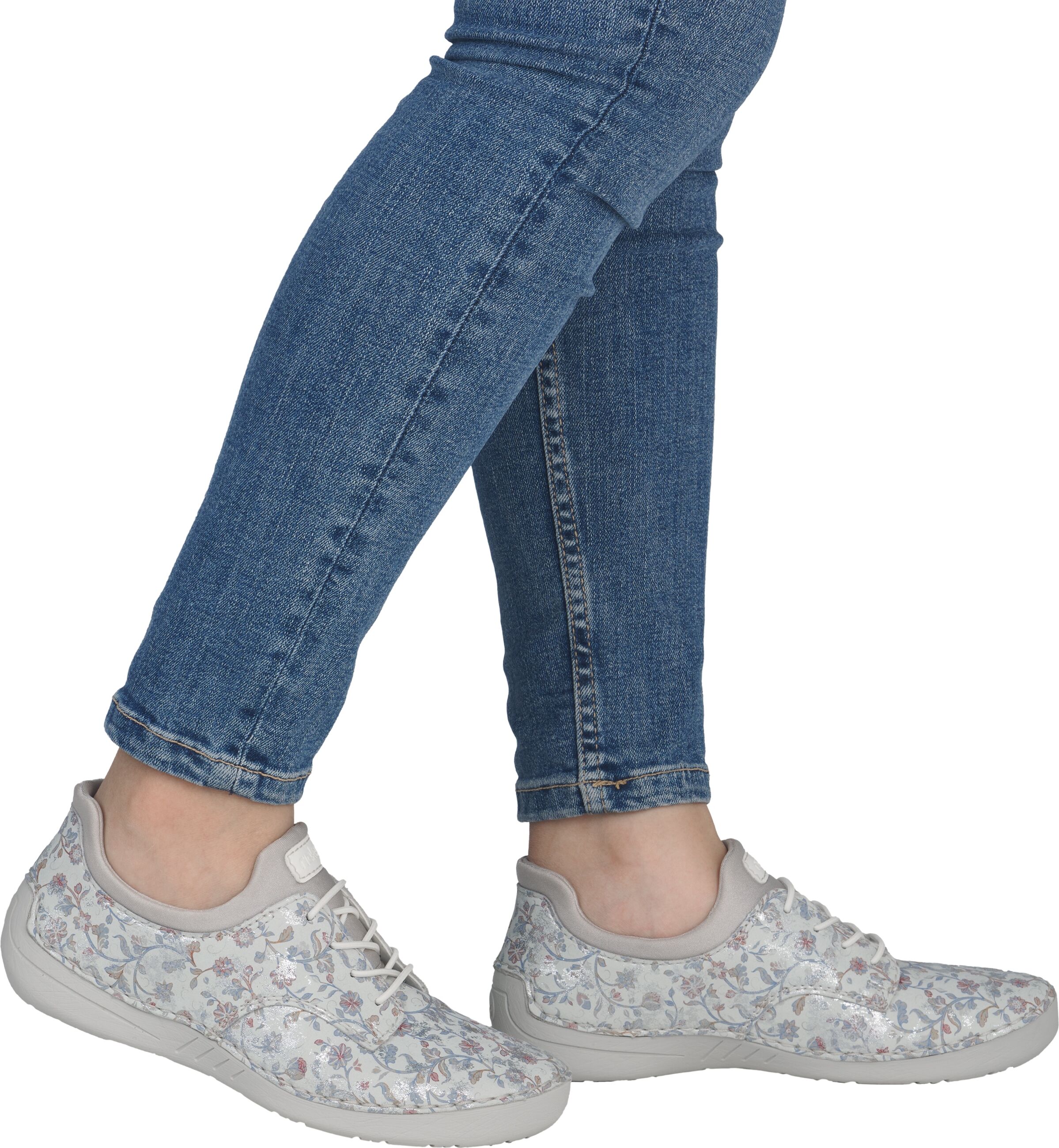 Slip-On Sneaker RIEKER, Damen, Gr. 40, Textil, bunt (hellgrau multi), Lederimitat, Schuhe Slip-On Sneaker, Slipper, Halbschuh, Freizeitschuh mit floraler Musterung