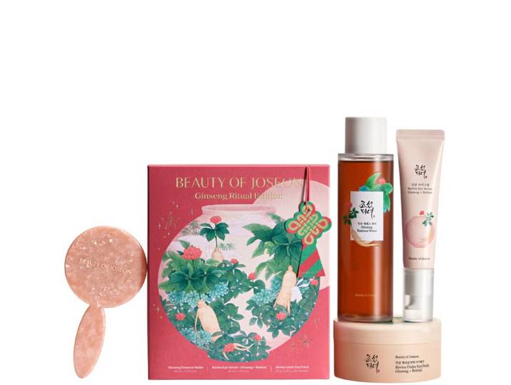 Beauty Of Joseon Limited Edition Holiday Set: Ginseng Oogmaskers (60 stuks) + Ginseng Toner (150 ml) + Ginseng Oogcrème (30 ml) + Make-upspiegel