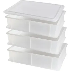 MOLDICA 3 stapelbare Brot- und Pizzaboxen + 1 Deckel, Polyethylen, 30x40x10, weiß