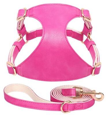 Uplift Picks Soft Genuine Leather Dog Harness And Leash Set For Small Medium Pets pink m