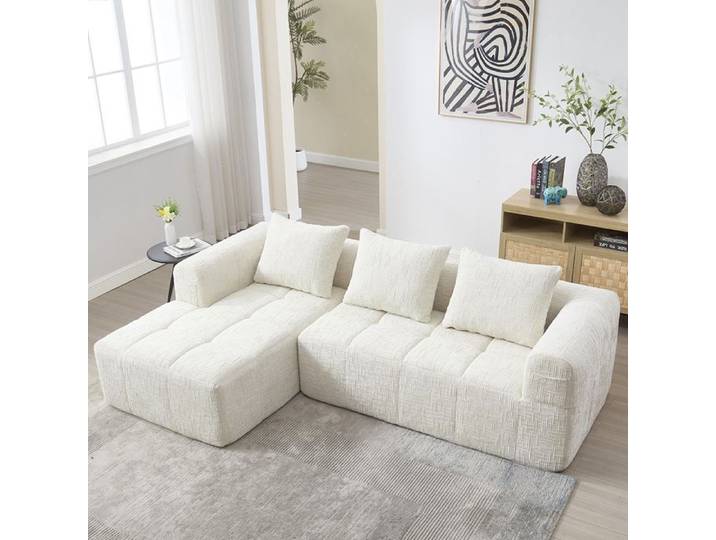 Canapé d'angle modulable - Canapé d'angle L 3 places - Chenille - Chaise longue - Poche latérale