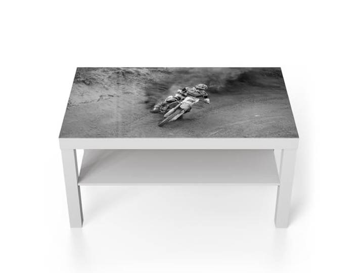 DEQORI Glastisch weiß groß 90x50 cm Motiv Offroad Drift ausgefallener Beistelltisch aus Glas Hochglanz Couchtisch fürs Wohnzimmer moderner Couch Tisch mit Design