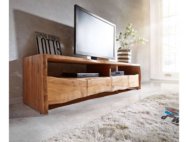 Meuble TV Live Edge 190 cm acacia nature 4 tiroirs 2 compartiments