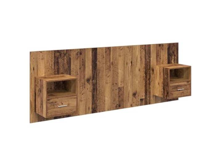 KTHLBRH Kopfteil mit Nachttischen 3-teilig aus Altholz Wandhängendes Design, integrierte Regale, Metallgriffe, glatte Oberfläche, einfache Reinigung, Montage erforderlich