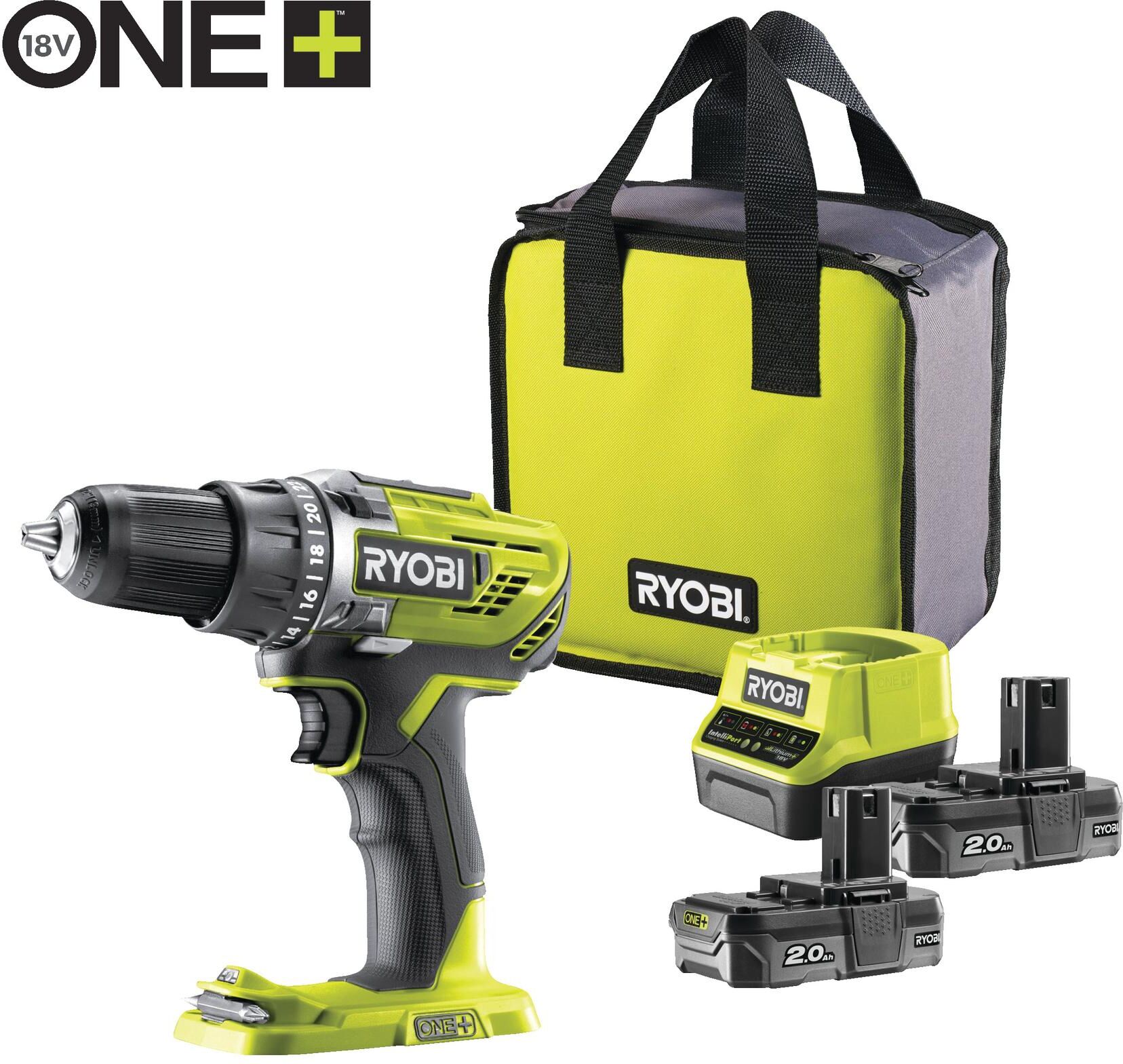 Akku-Schlagbohrschrauber RYOBI "RYOBI R18DD3-220S, 18 V, 50 Nm, Kit", grün (bunt), Bohrmaschinen, Akku-Schlagbohrschrauber bunt Einheitsgröße