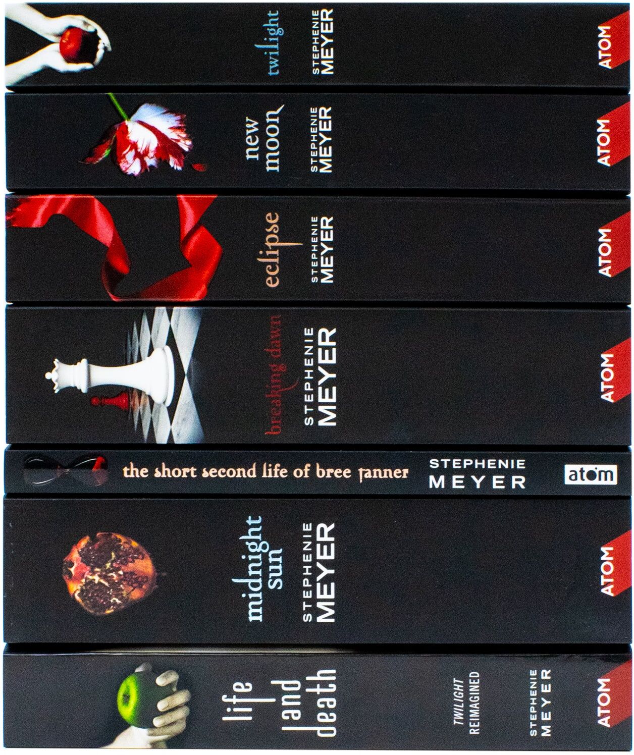 Atom Twilight Saga Black Cover Stephenie Meyer 7 Books Collection Set Life and Death, Midnight Sun and More