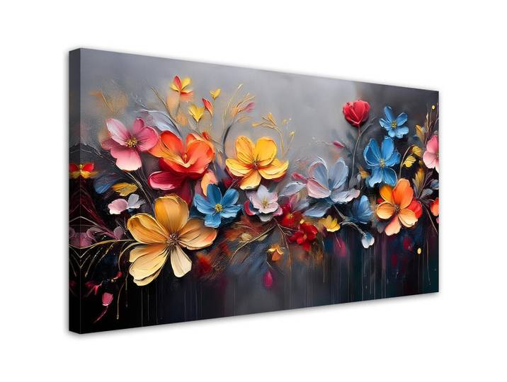 Feeby Leinwandbild Gemaltes Blumenarrangement 120x60cm, Mehrfarbig, Floral, Rechteckig, 120x60 cm, Bilder & Rahmen, Bilder, Leinwandbilder