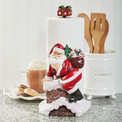 Touch of Class Santa Claus Down the Chimney Paper Towel Holder Red , Red