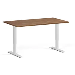 Höhenverstellbarer Schreibtisch, 2 Motoren, 74-121 cm, Tischplatte 140x80 cm, weißes Metallgestell, Nussbaum