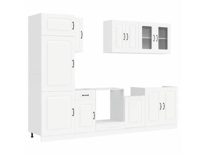 fsahslih 8-teiliges Küchenschrank-Set Kalmar aus Holzwerkstoff in Weiß Reichlich Stauraum für Geschirr in der Küche mit höhenverstellbaren Füßen und pflegeleichter Oberfläche.