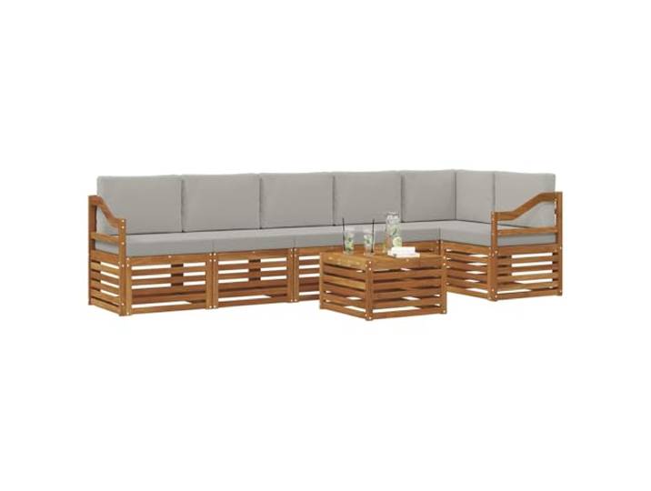 KTHLBRH Sektionales Sofa-Set, 7-teilig, aus Akazienholz, Grau Modulares Modul für Garten, Terrasse, Pool, inklusive Kissen, Lattenrost-Design, robust