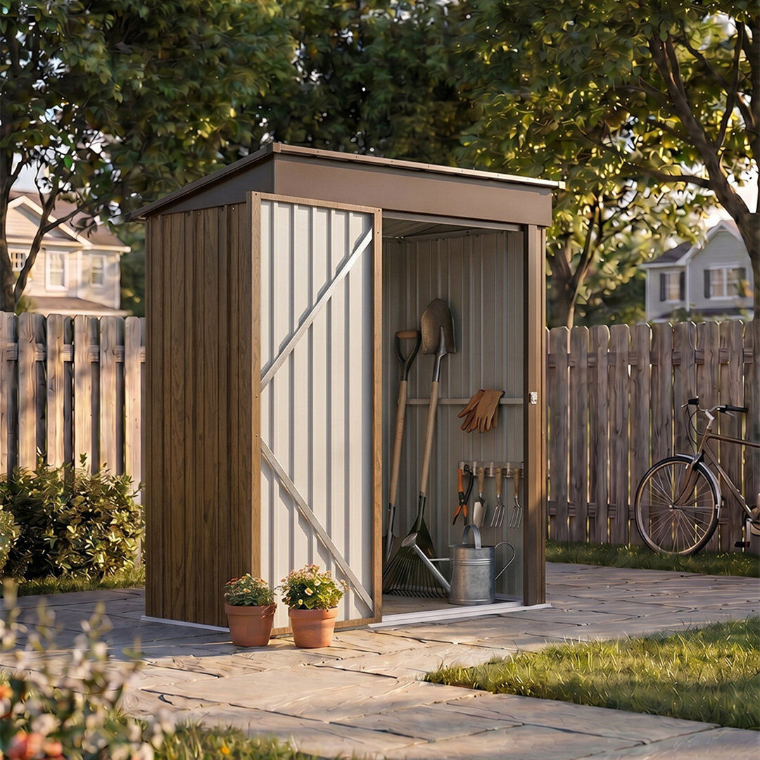 Breeins 3x5 FT Outdoor Pent Roof Metal Garden Storage Shed Nature Wood 160.5cm W X 94cm D X 181cm H