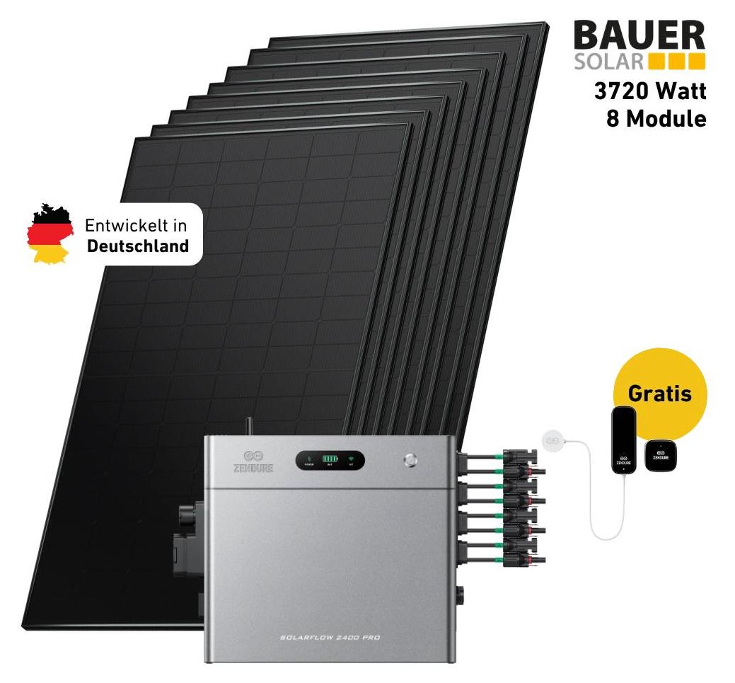3600 Watt, Bifazial Komplettset, Balkonkraftwerk, Zendure Solarflow 2400 Pro, Halterung Ziegeldach vertikal