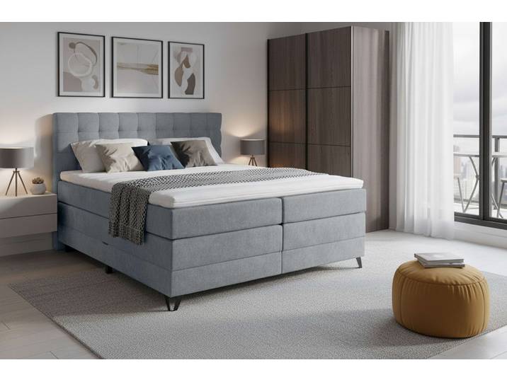 Boxspringbett HOME AFFAIRE Ilona, Doppelbett, Polsterbett, Federkernbett, Komforbett, 160, 180 cm , grau, B:186cm L:213cm, 100% PES, Komplettbetten, Boxspringbett, inkl. Topper, zwei Bettkästen, Taschen-Federkernmatratze, Härtegrad 3