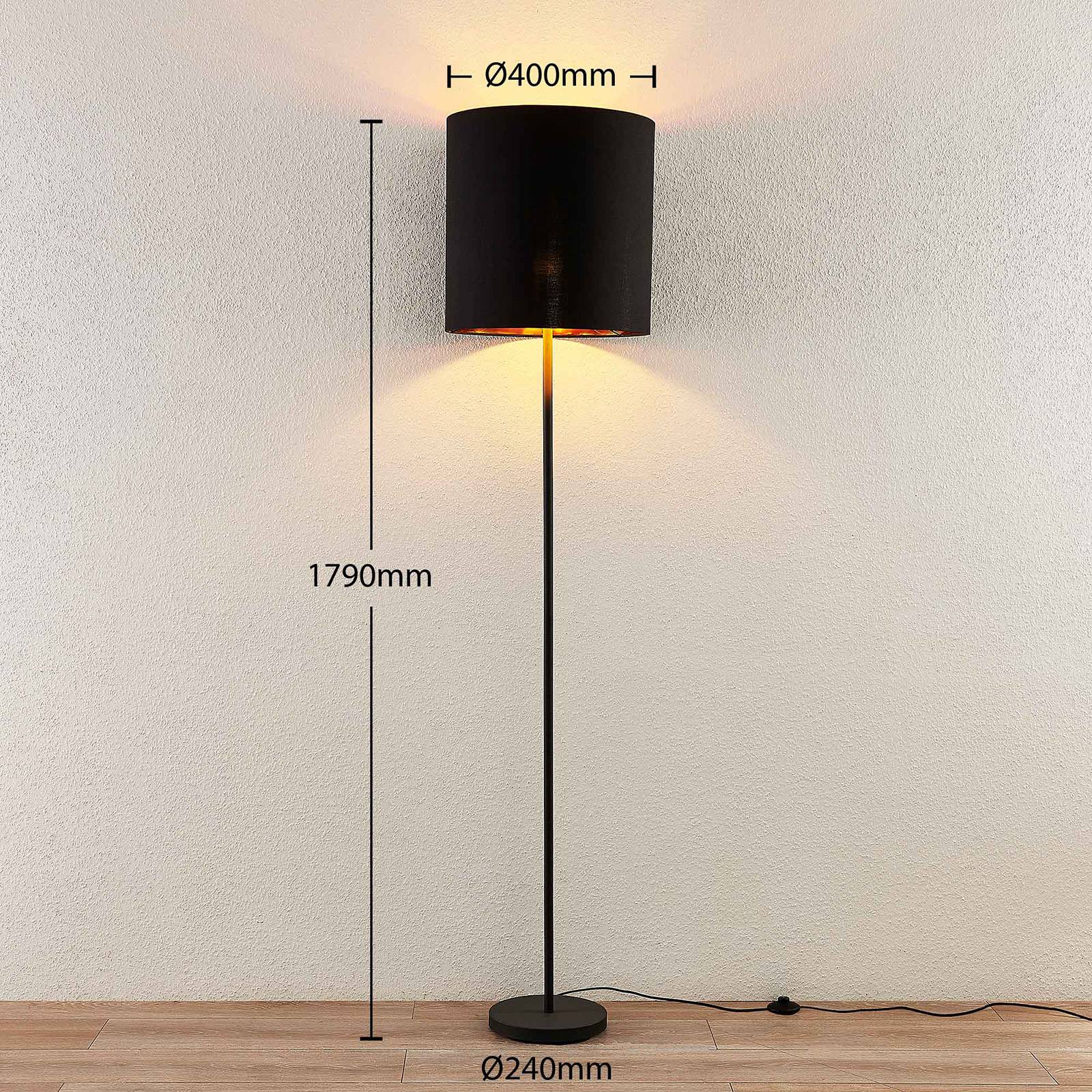 Floor Lamp Nymar Lindby, Black, Living / Dining Room, Textile / fabric / silk, Modern, Floor Lamp