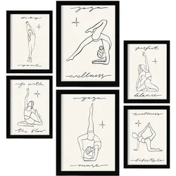 POSTER Set Mit 6 Yoga Musen 3 A3 & A4 Schwarzer Rahmen