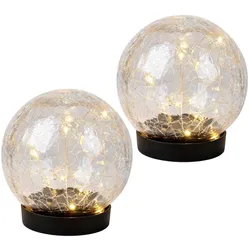 LED Solarleuchte Solarlampe Garten Bruchglasoptik warmweiß Glas D 12 cm 2er Set