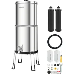 VEVOR Schwerkraft-Wasserfilter Wasserfiltersystem 8,52 L Edelstahl 304, Wasserfilteranlage Reduziert Blei und bis zu 99 % Chlor, mit 2 Aktivkohlefiltern & 2 Fluoridfiltern, für Zuhause und Camping