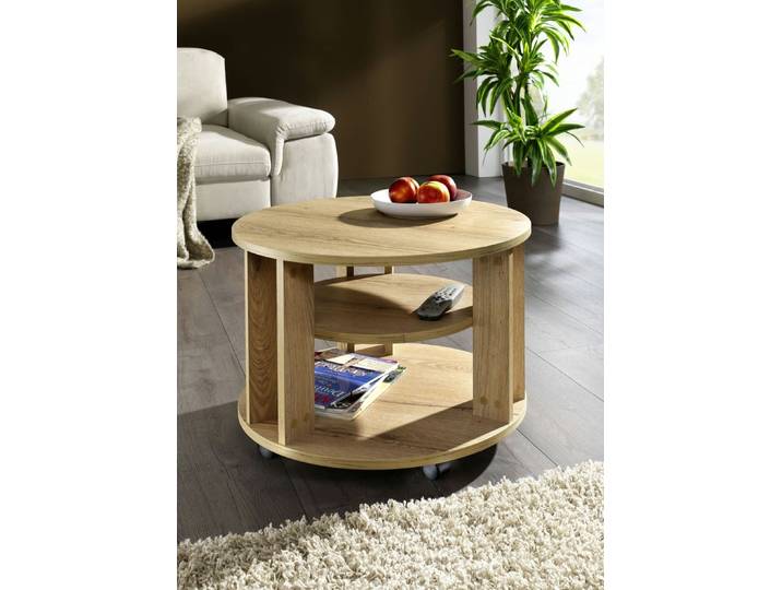 Couchtisch mit 2 Ablageflächen und 4 Rollen, eiche, groß