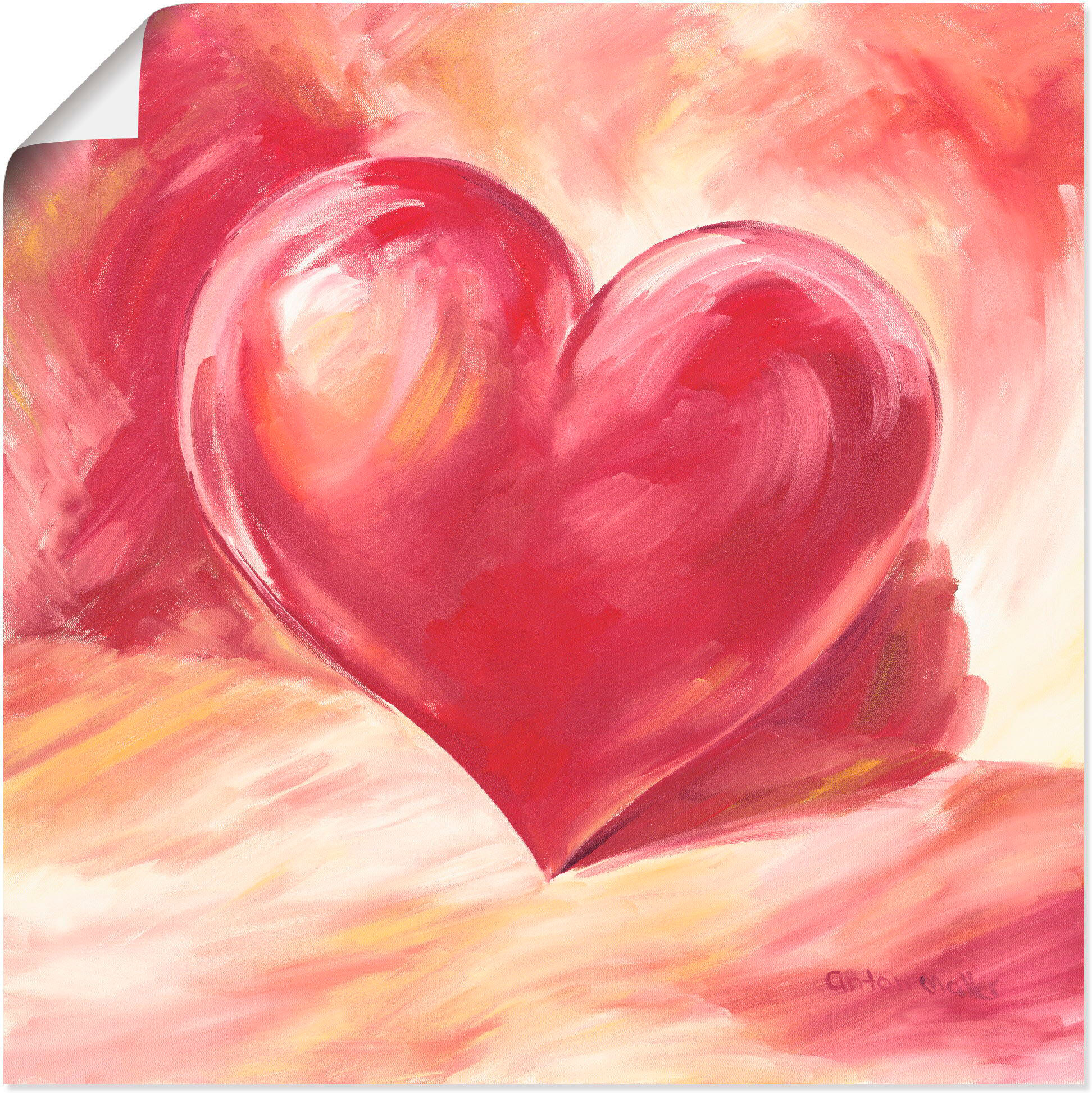 Wandbild ARTLAND "Rosa/rotes Herz", rot (farbe bild(er): rot), B:50cm H:50cm, Bilder, Wandbild, als Leinwandbild, Poster in verschied. Grössen farbe bild(er): rot B/H/T: 50cm x 50cm, Poster Herzen, 1 Stk.