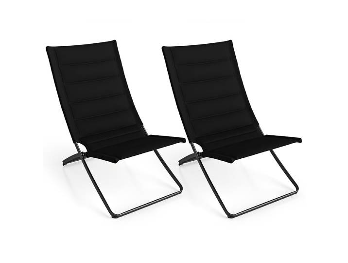 Opvouwbare Strandstoelen Set van 2 Opvouwbare Campingstoelen met Beklede Rugleuningen en Zittingen-Zwart