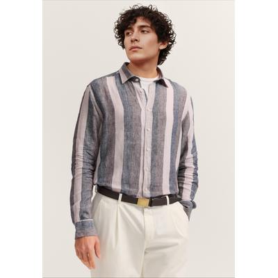 Leinenhemd BUGATTI, Herren, Gr. XL, Normalgrößen, bunt (90, braun), Canvas, 100% Leinen, unifarben, normal, Hemden, aus Leinen gestreift mit Kentkragen