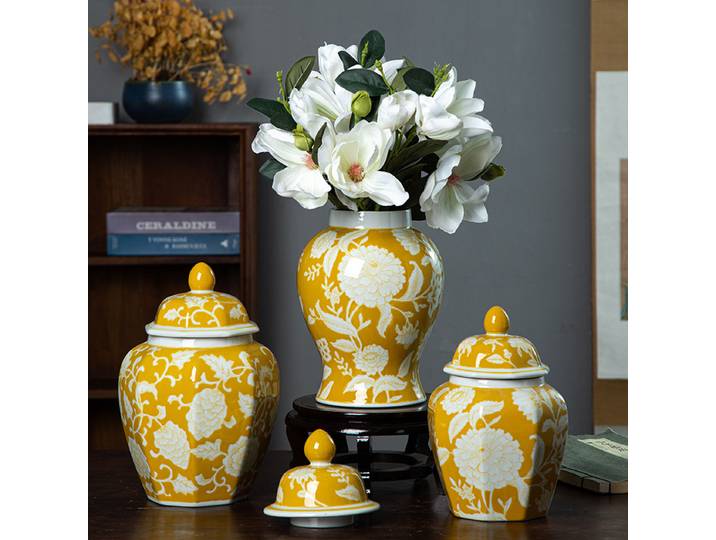 Pot octogonal rétro en céramique émaillée, vase décoratif pour la maison, accessoires de décoration créatifs, pot de rangement pour café et bonbons.
