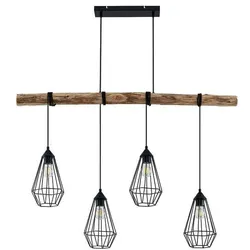 Brumberg 57405080 Pendelleuchte mit länglichen Käfigschirmen, 4 x E27, max. 15 W LED, rund, holz