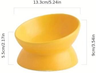 Uplift Treasures Ceramic Raised Cat Bowl Feeding Set yellow