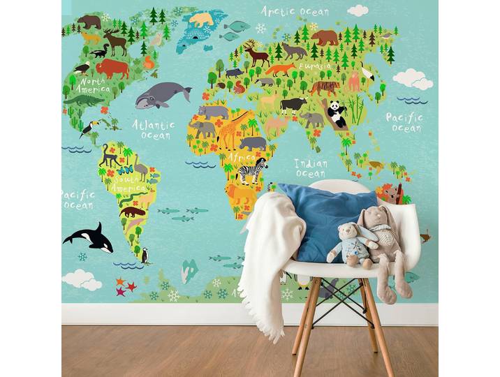 home24 Fotobehang Wereldkaart Kinderkamer 3 x 2cm