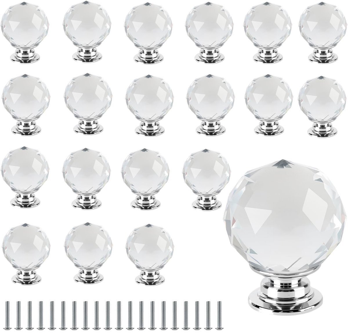 Dailygoods Set van 20 Kristallen Deurknoppen van Zinklegering - 30 mm