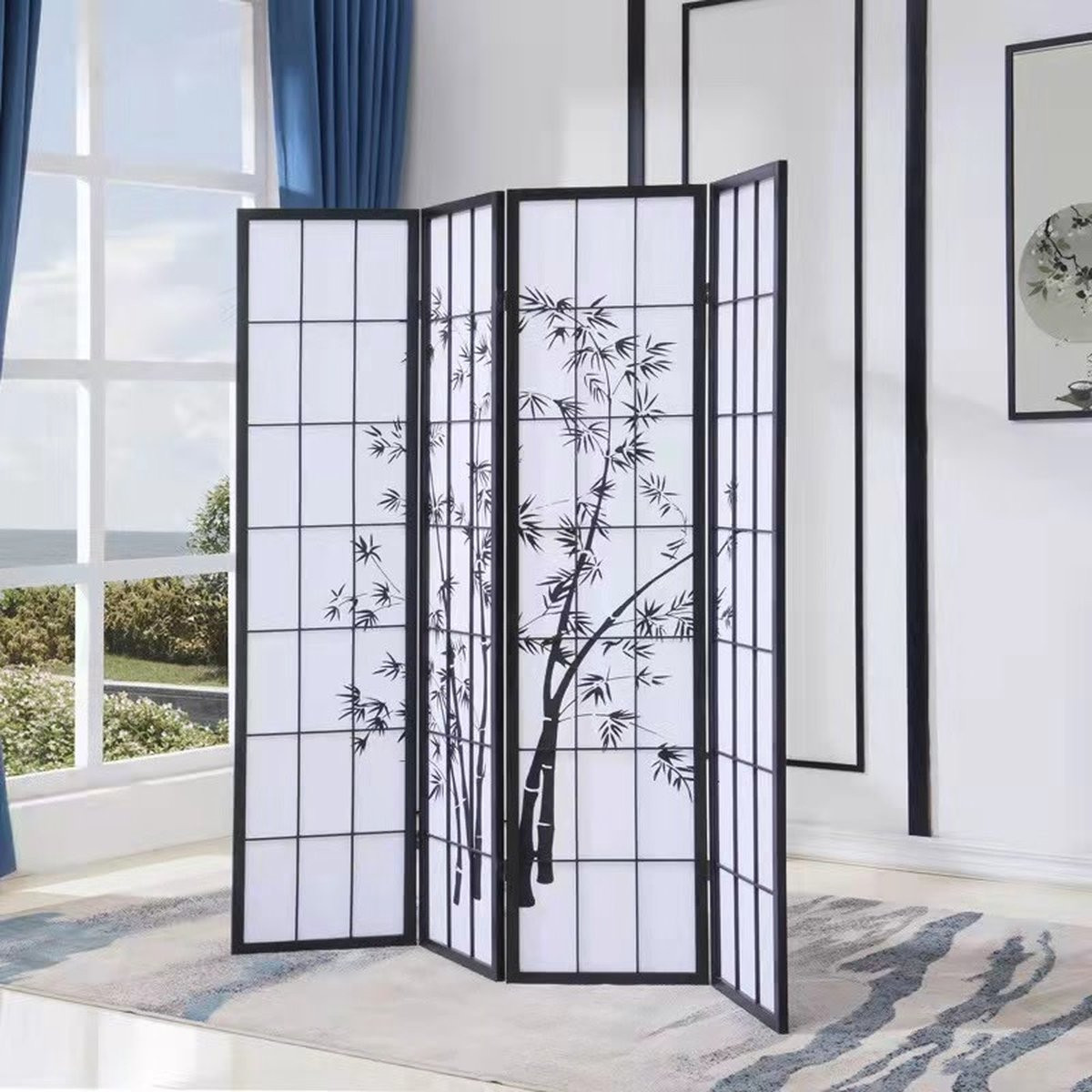 Fine Asianliving Japans Kamerscherm Shoji Zwart Bamboe B: 180 cm, H: 180 cm