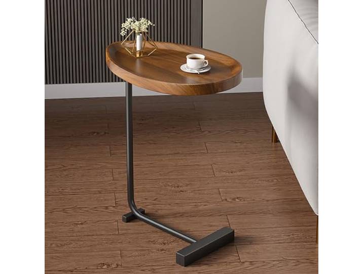 JIiopCFegh Beistelltisch, Moderner Beistelltisch mit Metallgestell, verschiebbar(Walnut+Black)