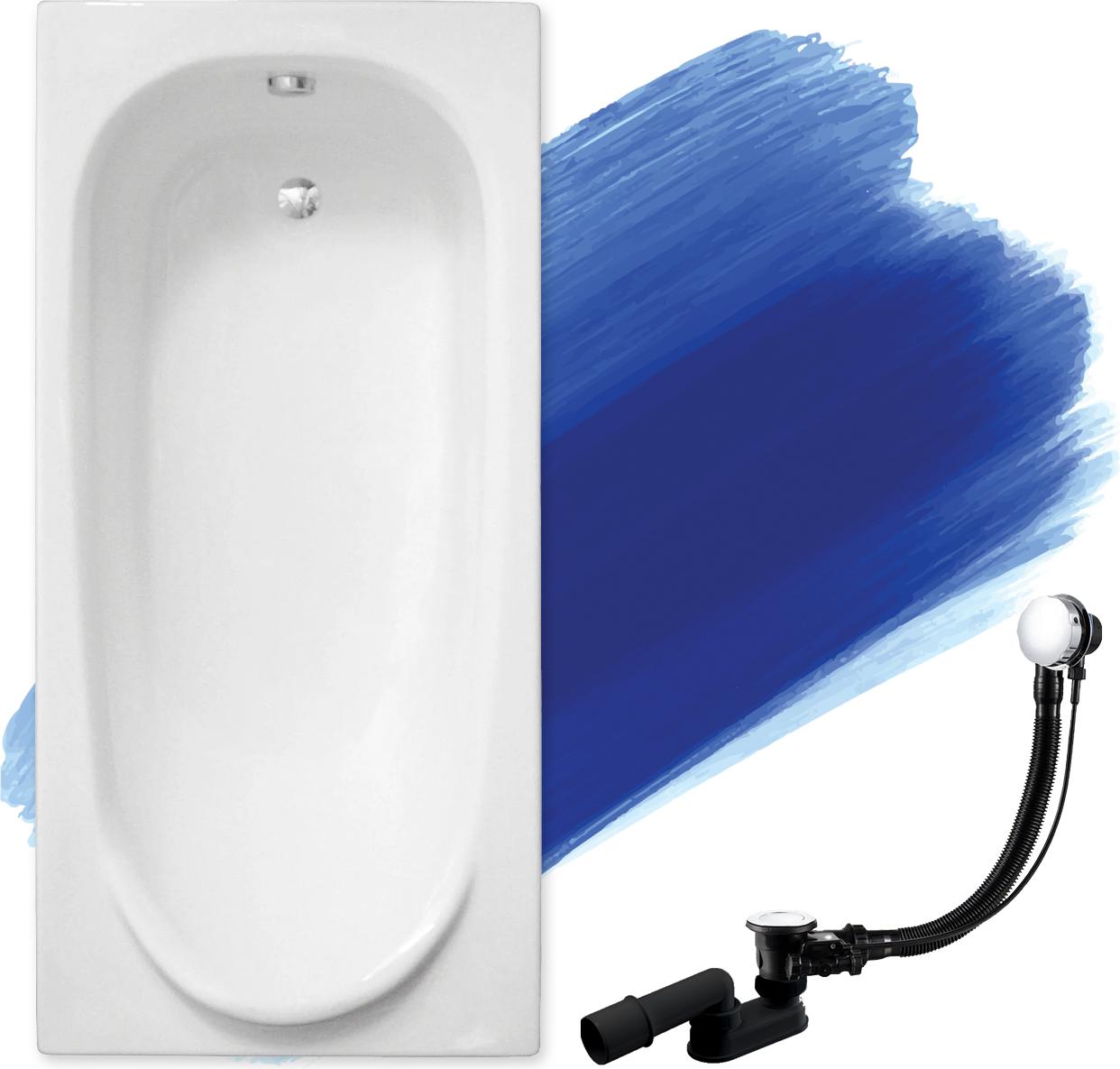 BADLAND Badewanne Rechteck Medium 160x75 mit Ablaufgarnitur und Füßen GRATIS ohne Verkleidung