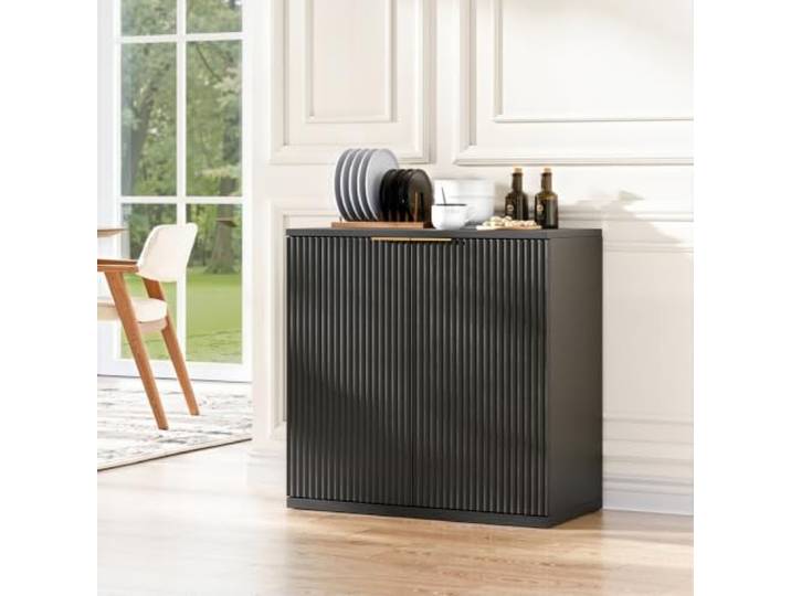LOBO OFFICE Aufbewahrungsschrank 2 Türen,Holzoptik für Wohnzimmer Flur Vertikale Riffelung für attraktive Licht- und Schatteneffekte,Integrierter Griff, minimalistisches sauberes Design,Natürliche
